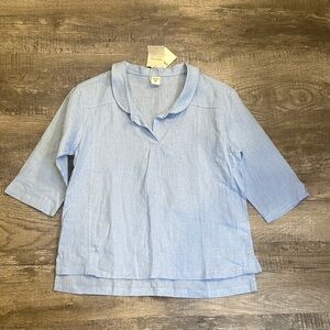 Lintico Women's XS 100% Linen Shawl V-Neck Half Sleeve - Baby Blue